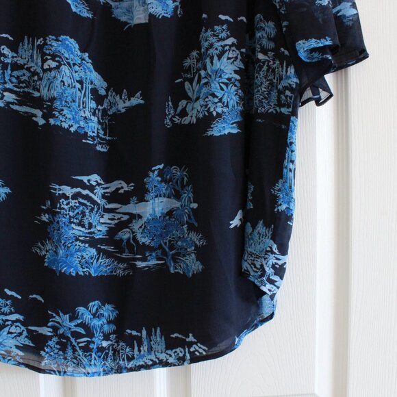 Ann Taylor Floral Toile Smocked Yoke Top Navy Blue - Picture 8 of 9